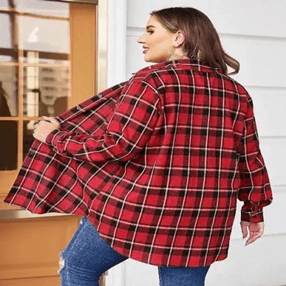 NWT In'Voland 24W Women's Tartan Plaid Button Up Oversized Flannel Utility Gorp - Picture 2 of 7